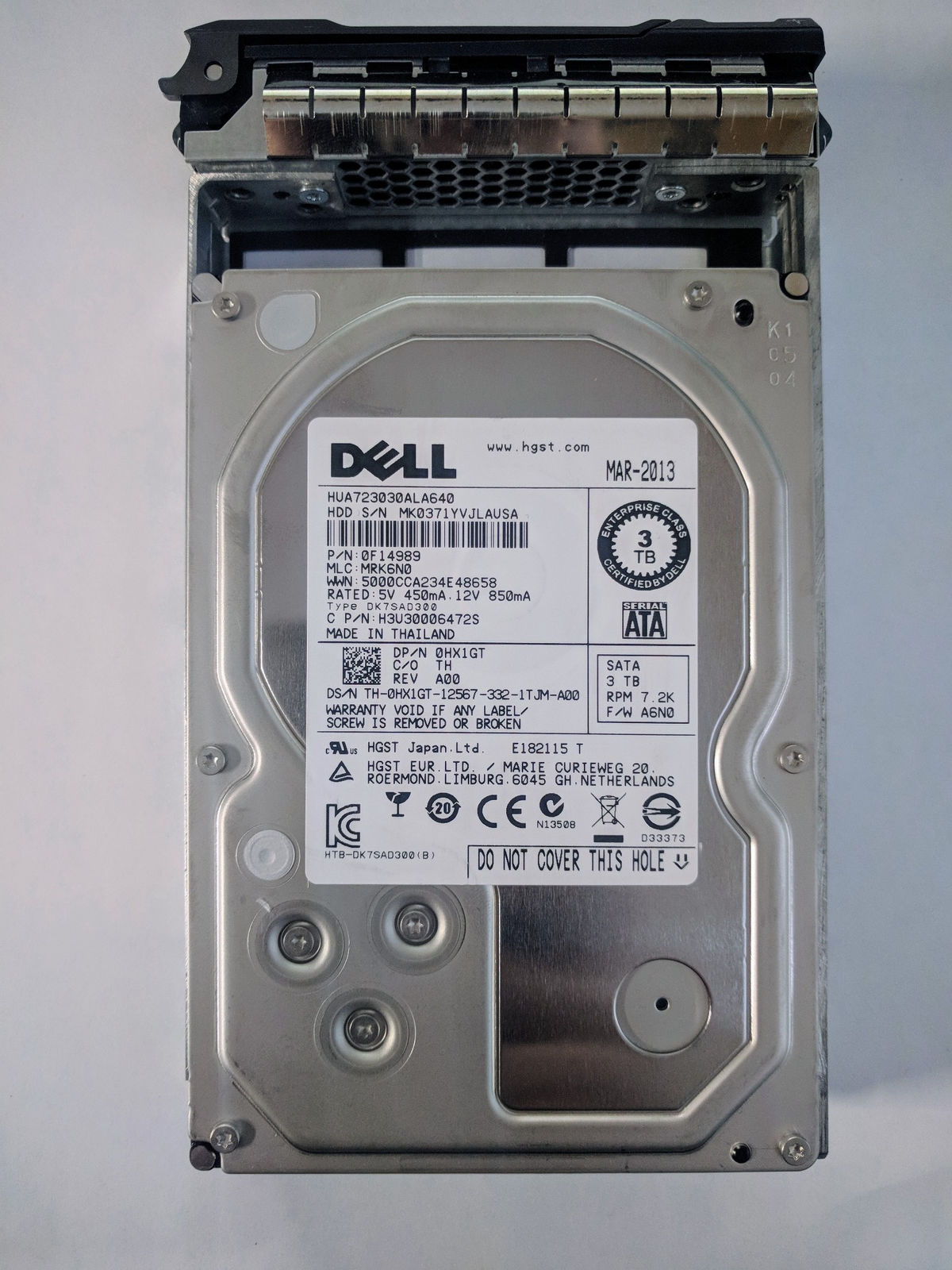 DELL 0HX1GT 3TB 7.2K SATA 6Gbps 3.5" Server Hard Drive - Click Image to Close